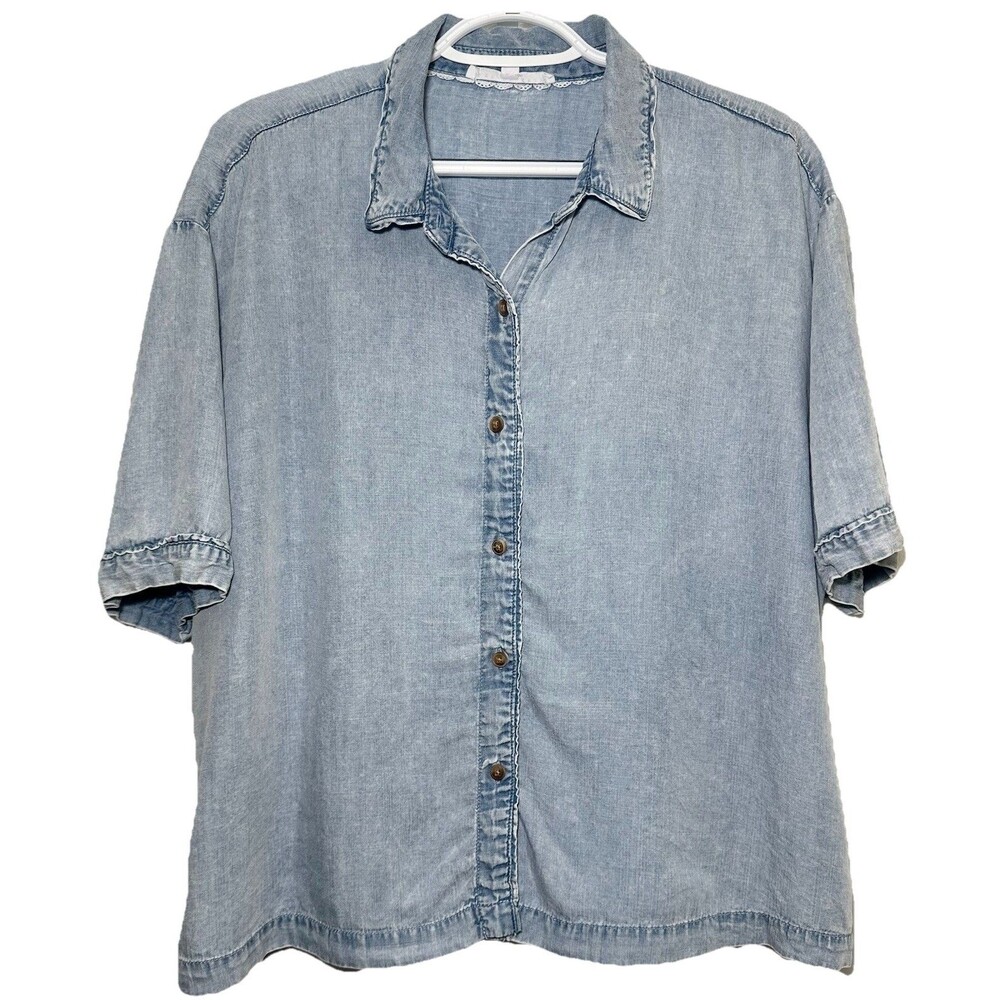Jane + Delancey Chambray Button Front Shirt Womens XL Lyocell